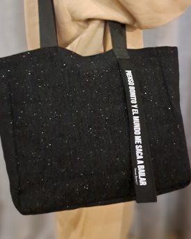 Bolso Rectangular negro brillito Etiqueta Vertical